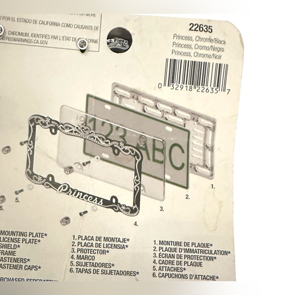 Black & Chrome Princess License Plate Frame & Diamond Bling Fasteners New - Picture 12 of 16